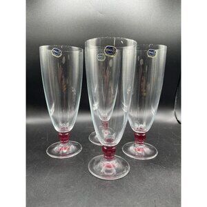 Vintage Bohemia Crystal Pilsner iced tea water Glasses Set 4 Purple stem NEW!